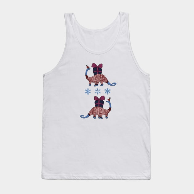 Cute blue dinosaur in red Christmas sweater Tank Top by Ieva Li ART